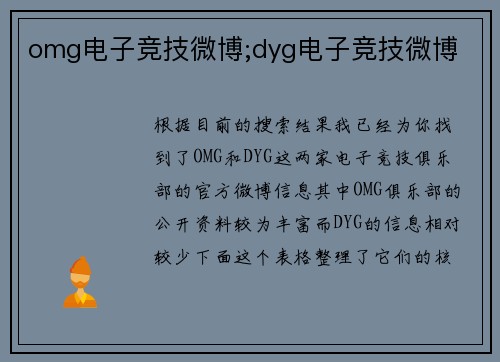 omg电子竞技微博;dyg电子竞技微博